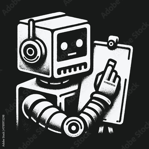 Rebellious Robot Artist Giving The Middle Finger Illustration.