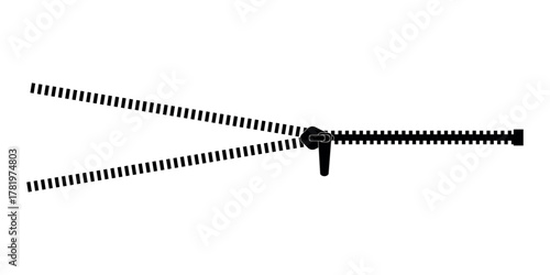 Zipper closure for clothing. Zipper icon for fashion cloth.  Textile symbol and sign. Vector illustration open zipper on white background.