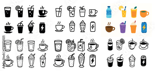 Variety of beverage icons in different styles