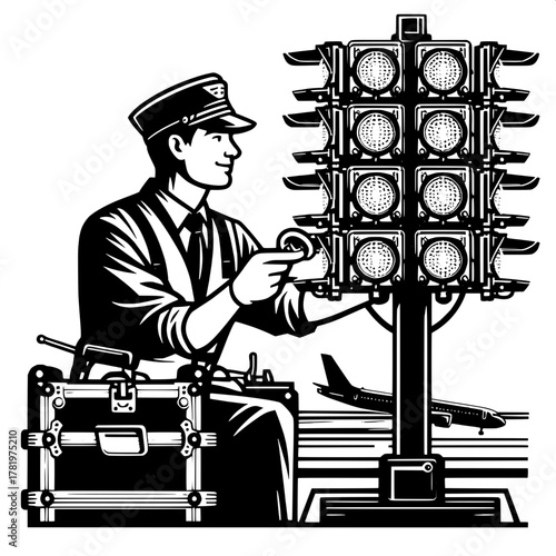 Runway Worker Operating Signal Lights