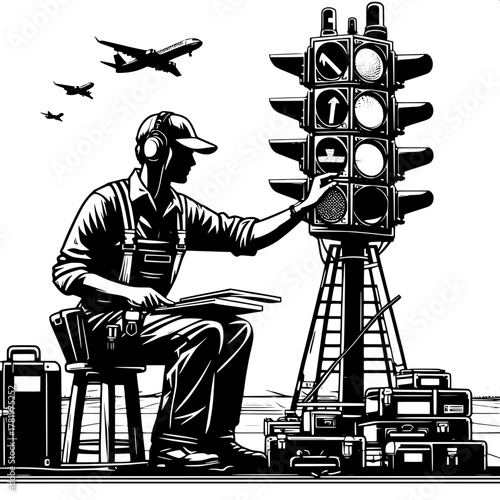 Runway Worker Operating Signal Lights