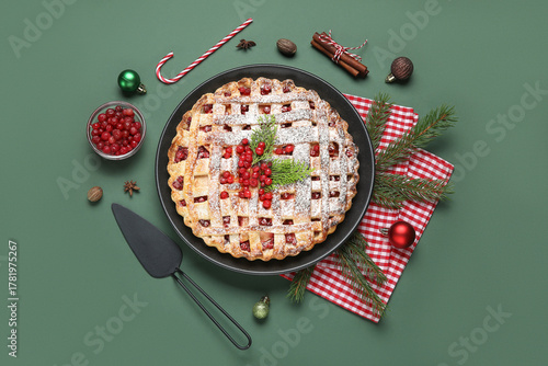 Tasty cranberry pie with ca...