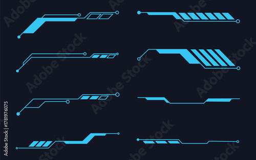 HUD futuristic user interface set. Sci-fi HUD dashboard display virtual reality elements icon vector. Cyberpunk Style and Neon Blue Accents symbol. vector illustration.
