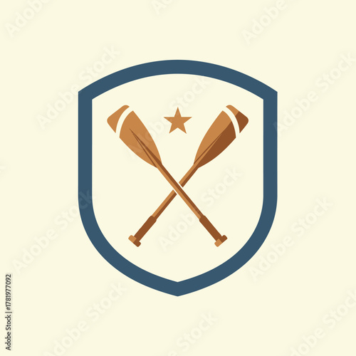 Rowing club emblem with crossed oars and a star on a shield.