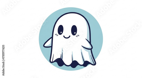 A cute cartoon ghost with a friendly smile and big eyes, perfect for halloween or childrens illustrations