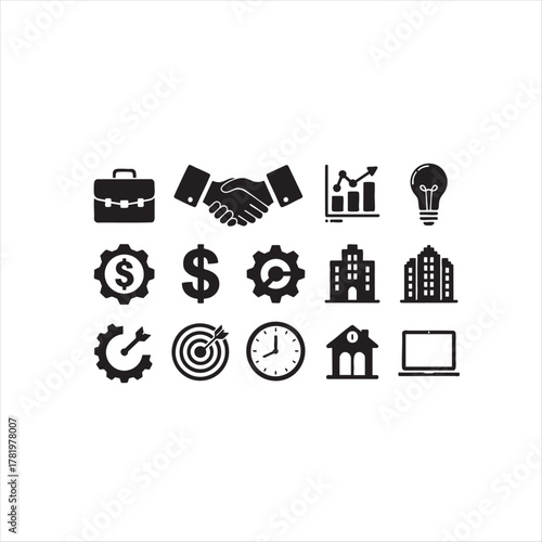 various kinds of business i con vector black silhouette .