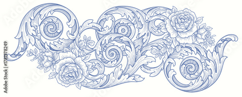engraving illustration of victorian, rococo, baroque style elements. book cover, social media, t shirt design application