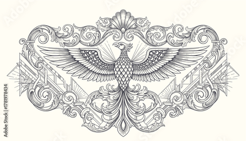engraving illustration of victorian, rococo, baroque style elements. book cover, social media, t shirt design application