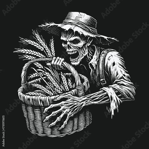 Terrifying Undead Farmer with a Wicker Basket of Grain.