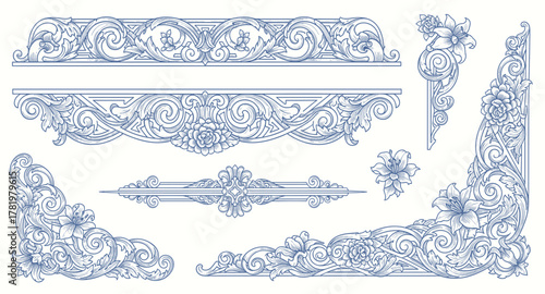 Vintage Baroque Victorian frame border flower pattern vector floral engraved scroll ornament leaf retro decorative design. filigree calligraphic heraldic shield swirl