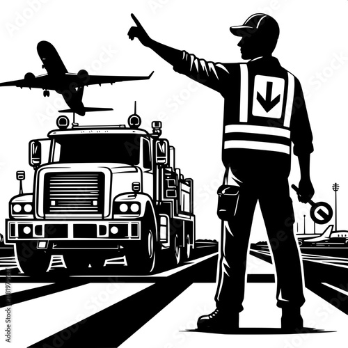 Runway Worker Directing Vehicle