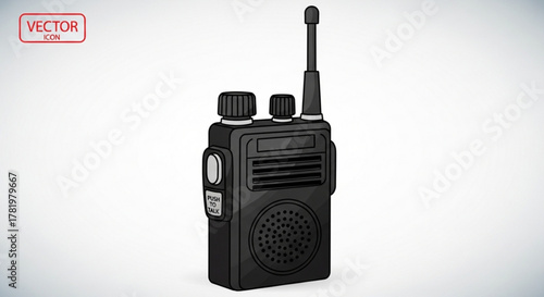 A black walkietalkie, a communication device for security, emergency, and outdoor activities, vector illustration