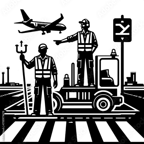 Runway Worker Directing Vehicle