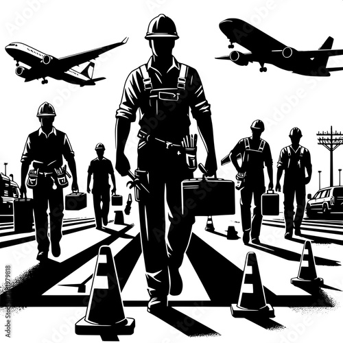 Runway Workers Carrying Tools