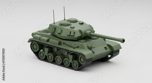 A miniature green toy tank, , showcasing its detailed design and military vehicle features for play