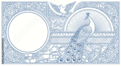 engraving illustration of victorian, rococo, baroque style elements. book cover, social media, t shirt design application