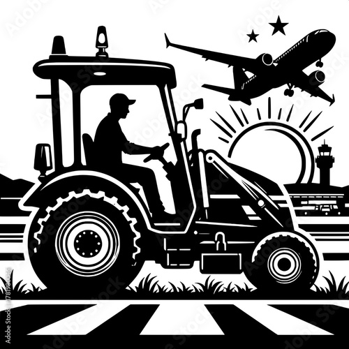 Workers Operating Airport Tractor
