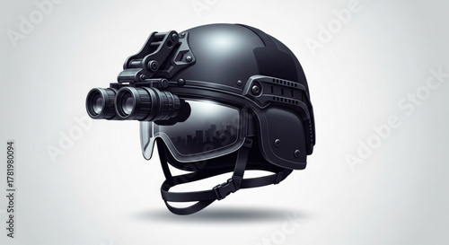 Tactical helmet with night vision goggles, providing enhanced visibility in lowlight conditions for military operations
