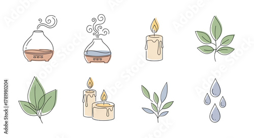 Set of spa and wellness icons hand-drawn vector illustration for aromatherapy and relaxation isolated on white background