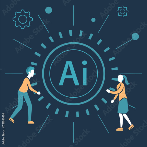 A digital illustration of a circular design with the letters AI