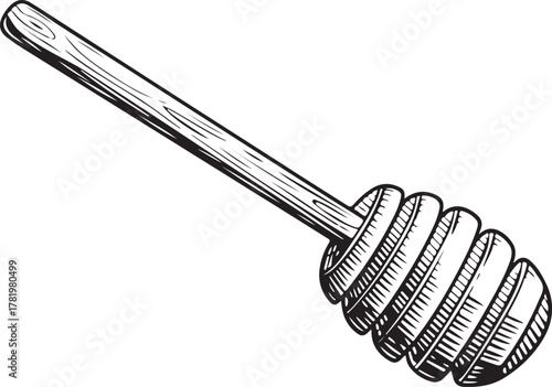 Honey Dipper Illustration Wood Engraving Style Beekeeper Equipment Kitchen Utensil
