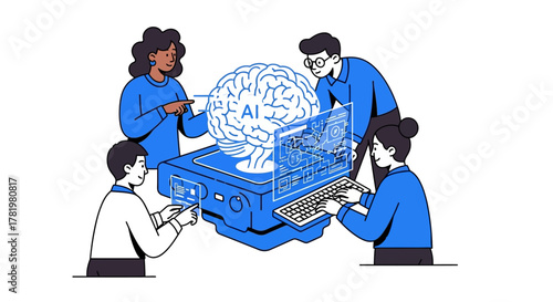 Ethical AI Development and Human Oversight Bold Vector Illustration