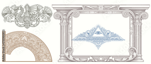 Vintage Baroque Victorian frame border flower pattern vector floral engraved scroll ornament leaf retro decorative design. filigree calligraphic heraldic shield swirl