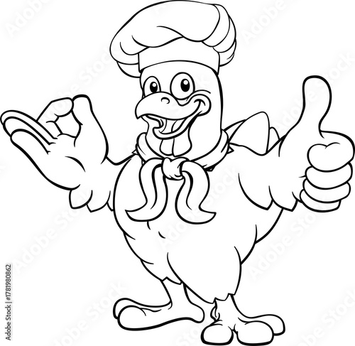 A chicken chef hat cartoon rooster cockerel bird mascot 