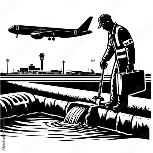 Runway Worker Installing Drainage System