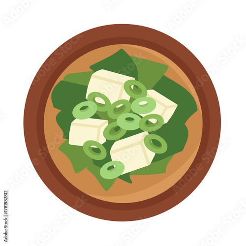 豆腐とわかめの味噌汁　イラスト
