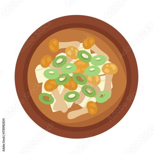 豆腐となめこの味噌汁　イラスト