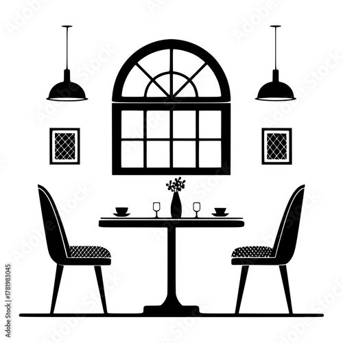 Elegant Fine Dining Restaurant Silhouette Vector