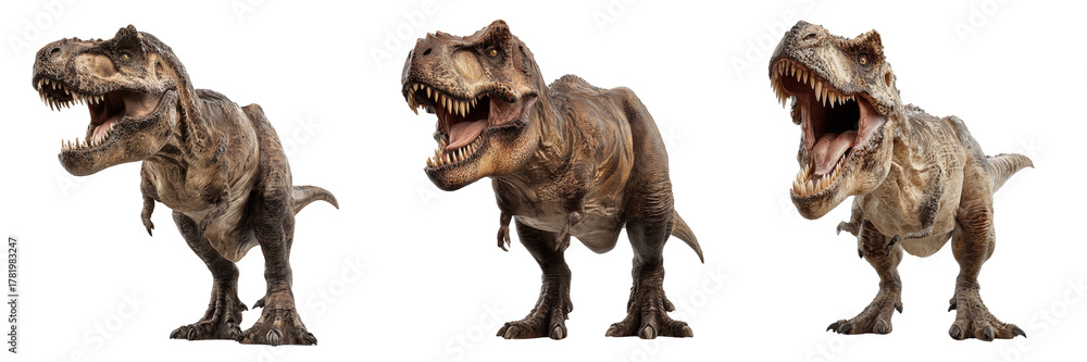 Fototapeta premium Set of Side view of Acrocanthosaurus dinosaur on white background, photorealistic, natural colors on transparent png background. Ai generated