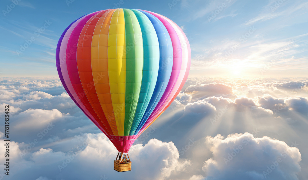 Fototapeta premium Colorful hot air balloon flying over clouds adventure and travel concept freedom and inspiration dream destination