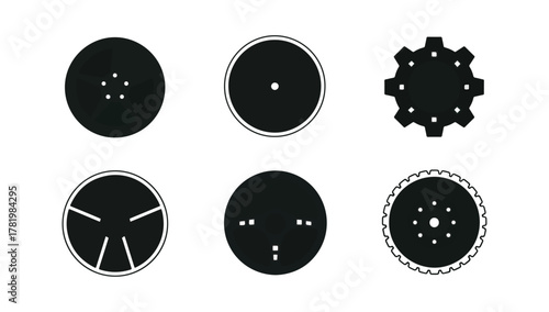 Abstract geometric shapes arrayed on black backgrounds