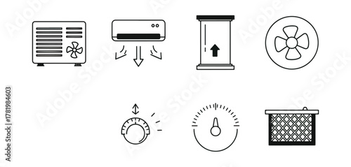 Air conditioning system icons set