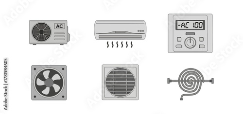 Air conditioning systems collection illustrations climate control
