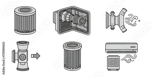 Air filter illustrations purifying and circulating systems depicted