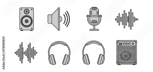 Audio icons sound equipment vector illustration isolated