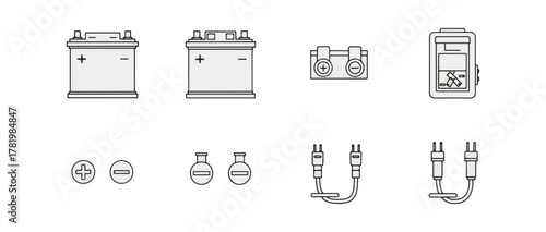 Automotive battery and related equipment illustration on black