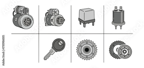 Automotive components illustration isolated on black background