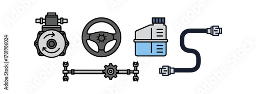Automotive components illustration on black background