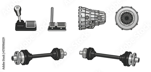Automotive components illustration isolated on black background
