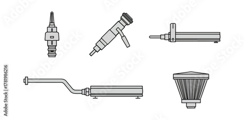 Automotive components isolated on black background illustration