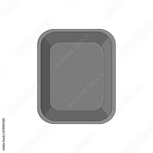 Black empty styrofoam food tray. Illustration Isolated On White Background.