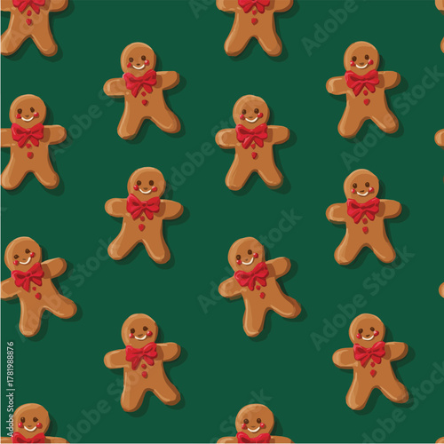 Seamless vector pattern of cute gingerbread men flat design