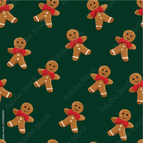 Seamless vector pattern of cute gingerbread men flat design