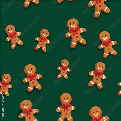 Seamless vector pattern of cute gingerbread men flat design