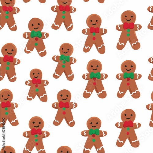 Seamless vector pattern of cute gingerbread men flat design