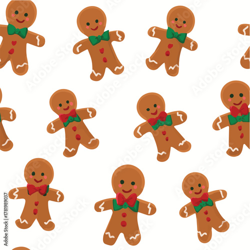 Seamless vector pattern of cute gingerbread men flat design